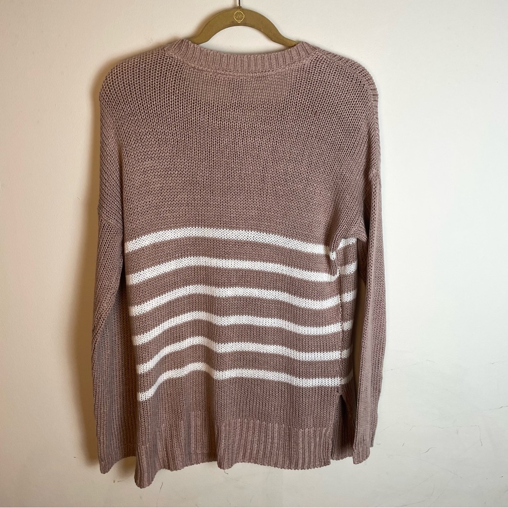 alya Tan Striped Knit Crewneck Sweater Size Medium - Picture 6 of 8